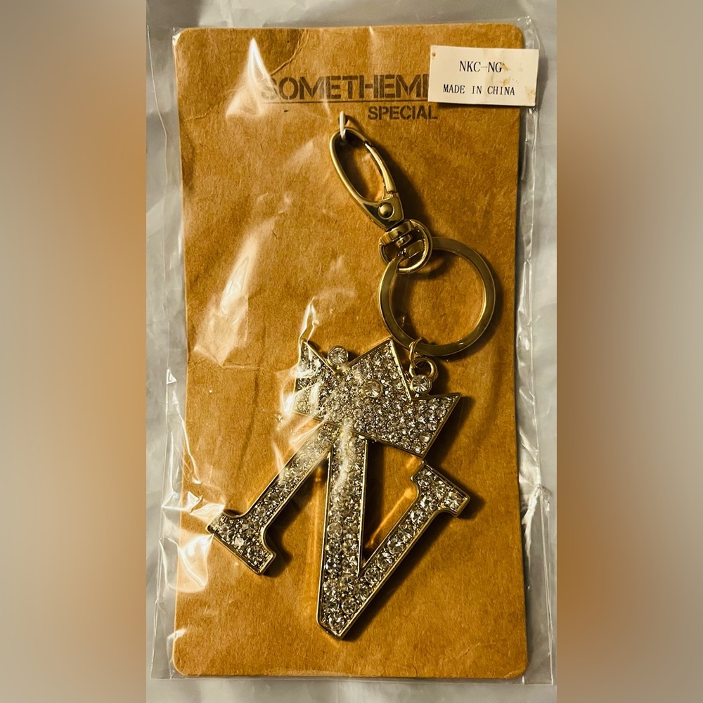 NWT Gold and Silver Rhinestone Keychain- Letter “N”